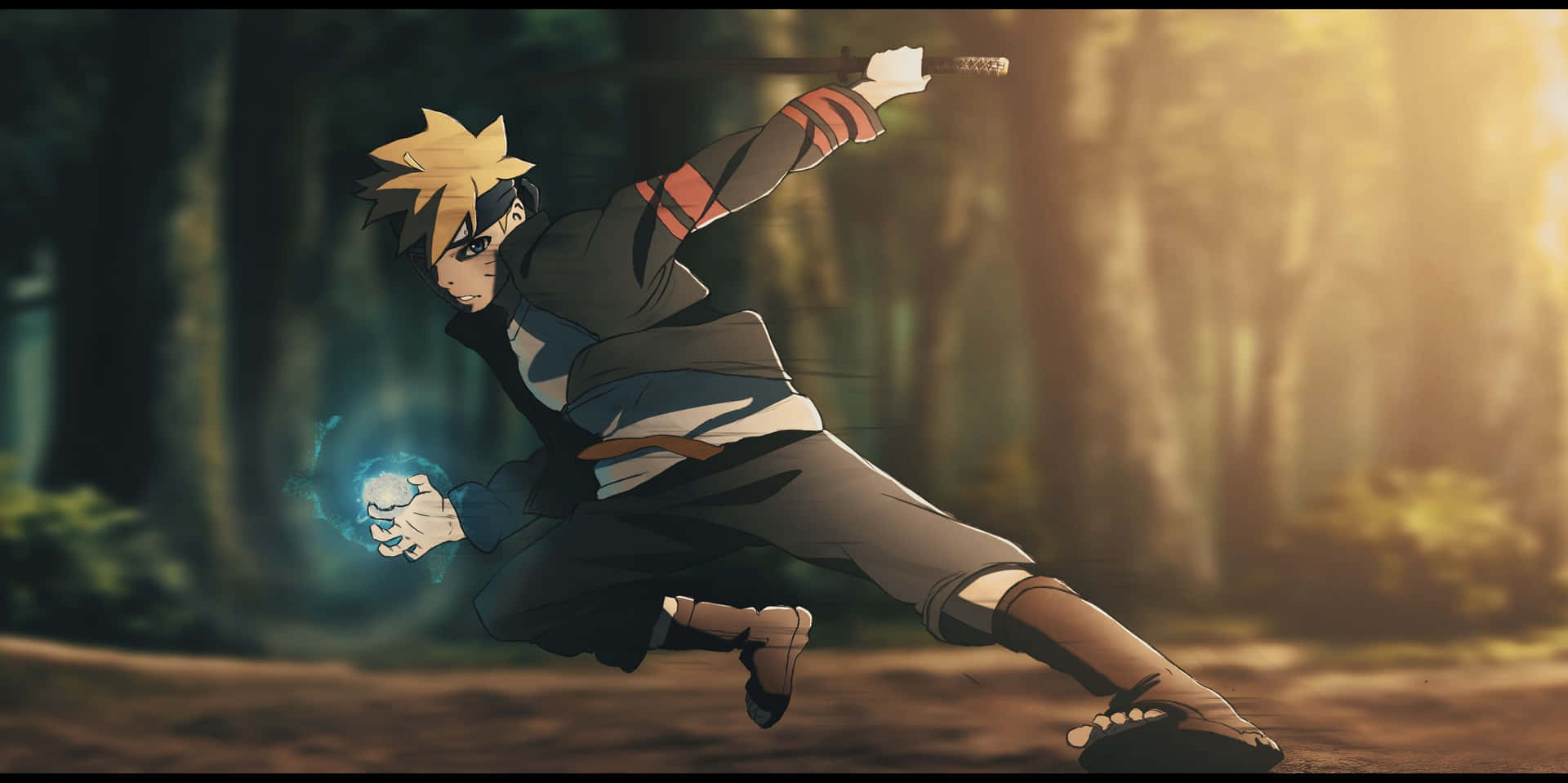 Adult Boruto Running While Charging Orb Background