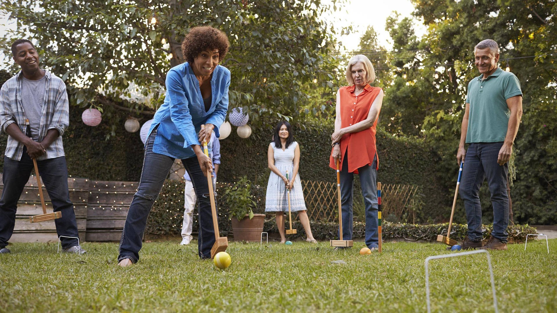 Adults Playing Croquet