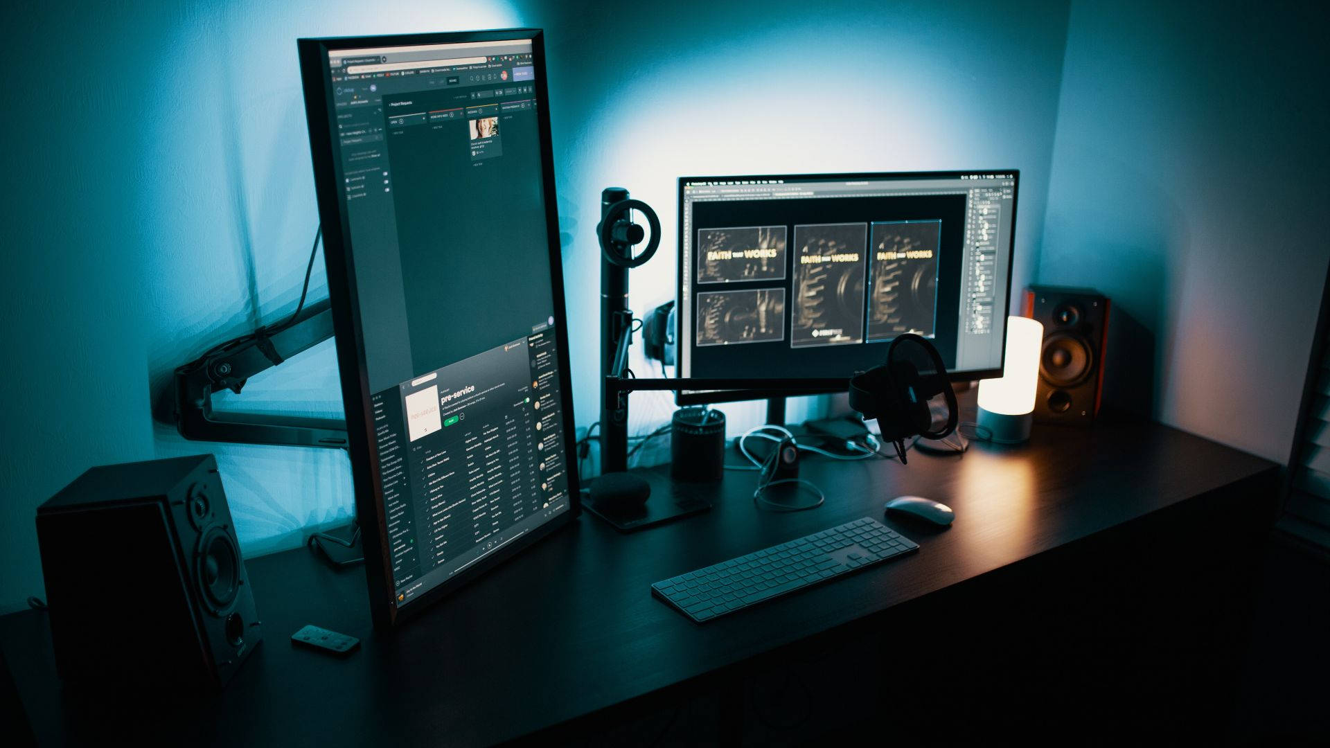 Advanced Desktop Computer With Vertical Monitor Background