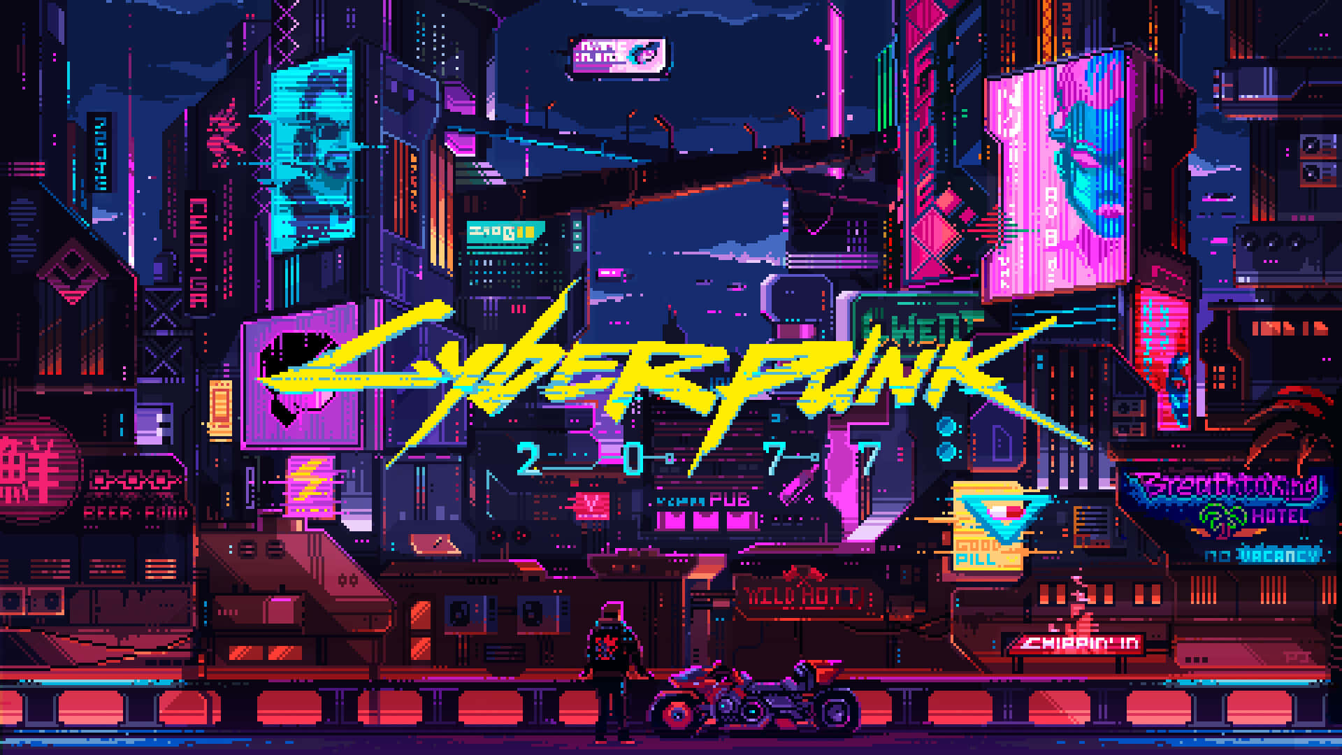 Adventure Awaits In The Cyberpunk Pixel Art World Background