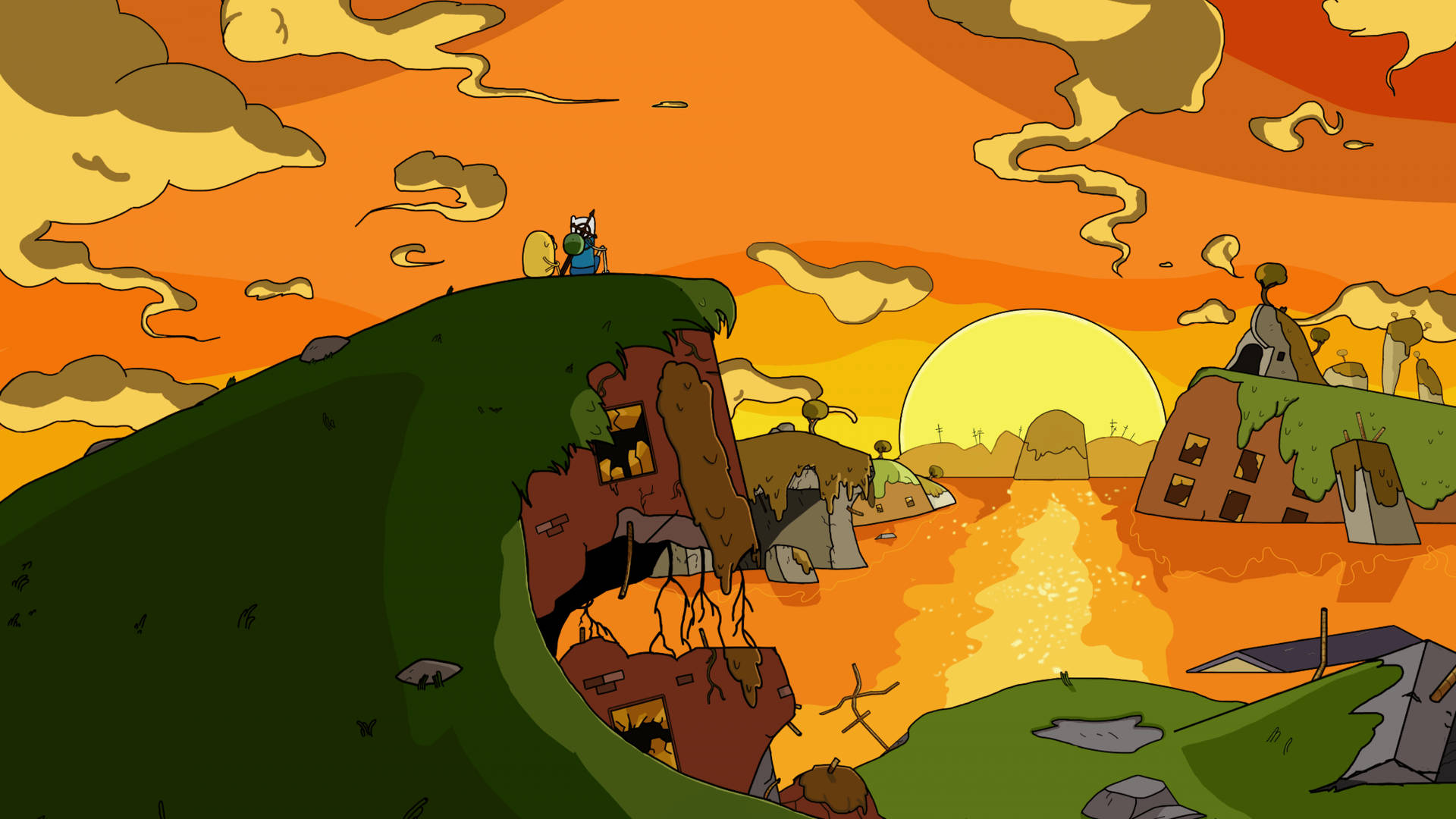 Adventure Time Finn And Jake At Sunset Background