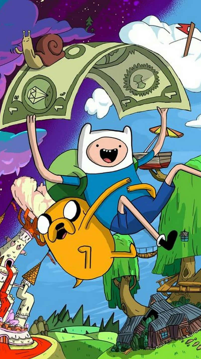 Adventure Time Finnand Jake Flying Background