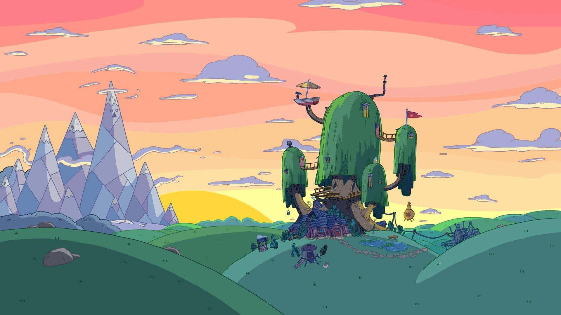 Adventure Time Treehouseat Sunset Background