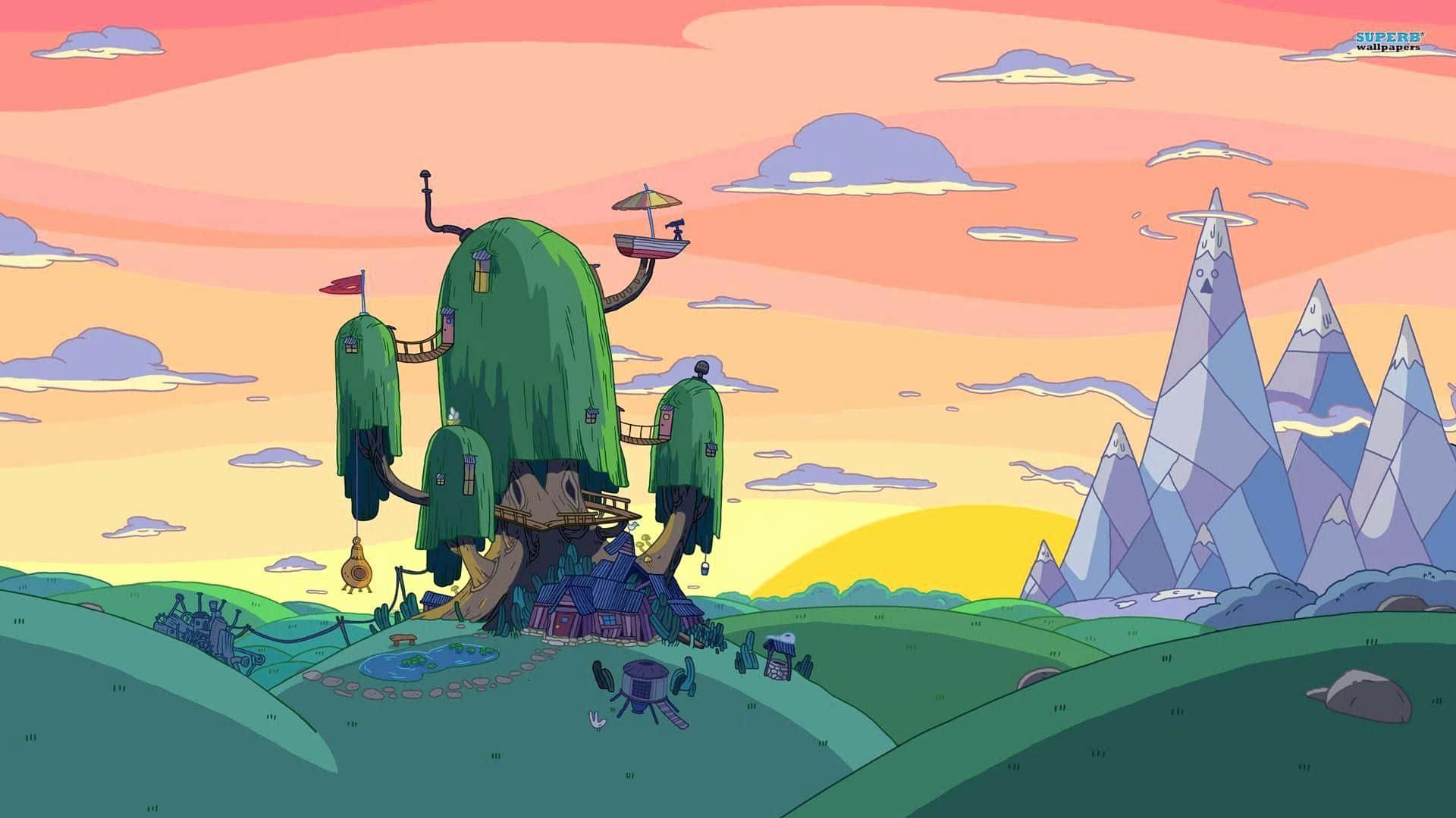 Adventure Time Treehouseat Sunset Background