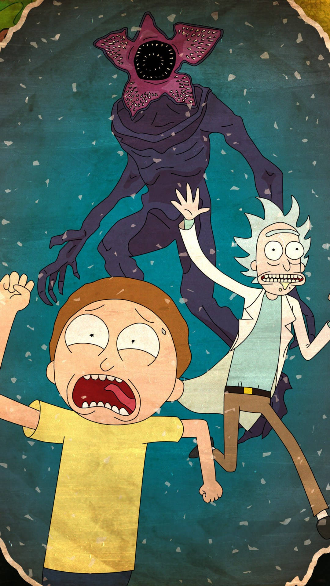 Adventure Unleashed - Rick And Morty With The Demogorgon On The Iphone Wallpaper