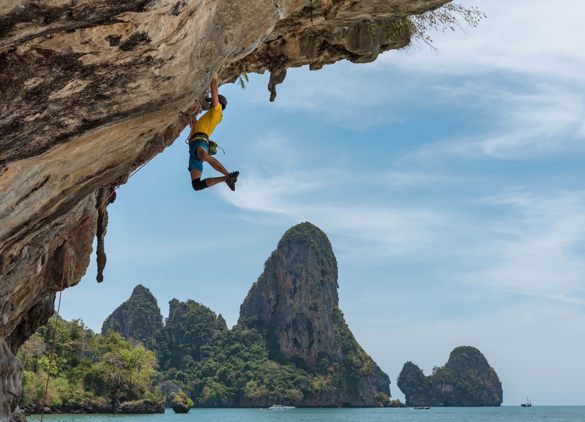 Adventurous Free Climbing On An Arduous Route Background