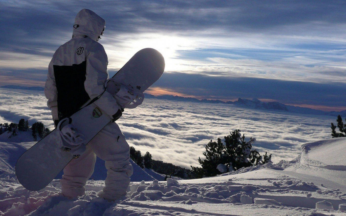 Adventurous Solitude - Man With Snowboard Background