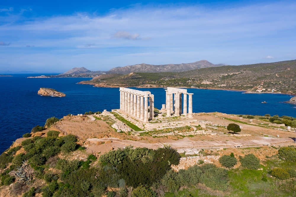 Aegean Sea And Temple Of Poseidon Background
