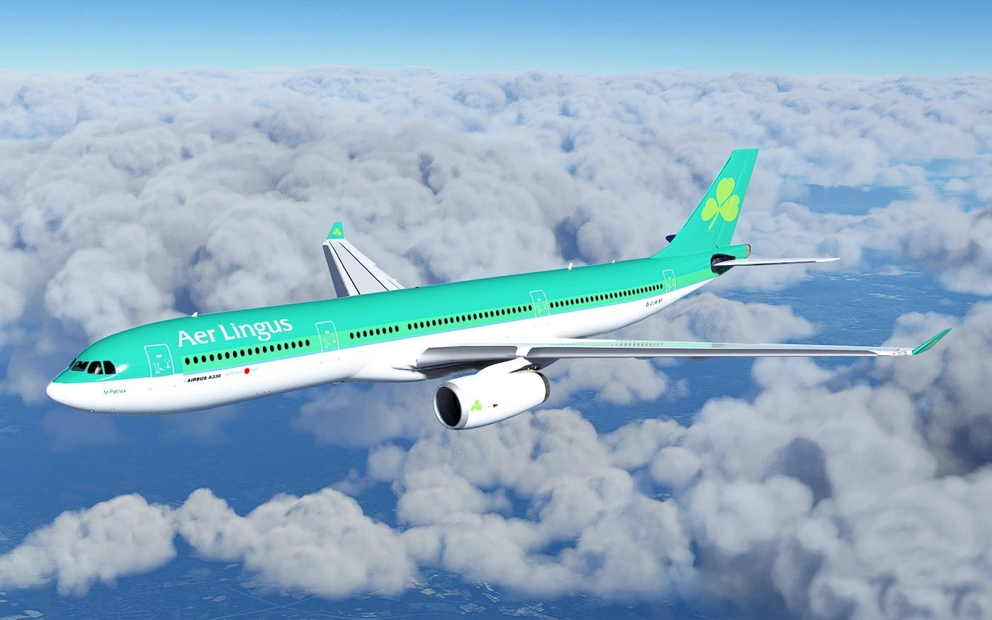 Aer Lingus Plane Soaring Above Clouds Background