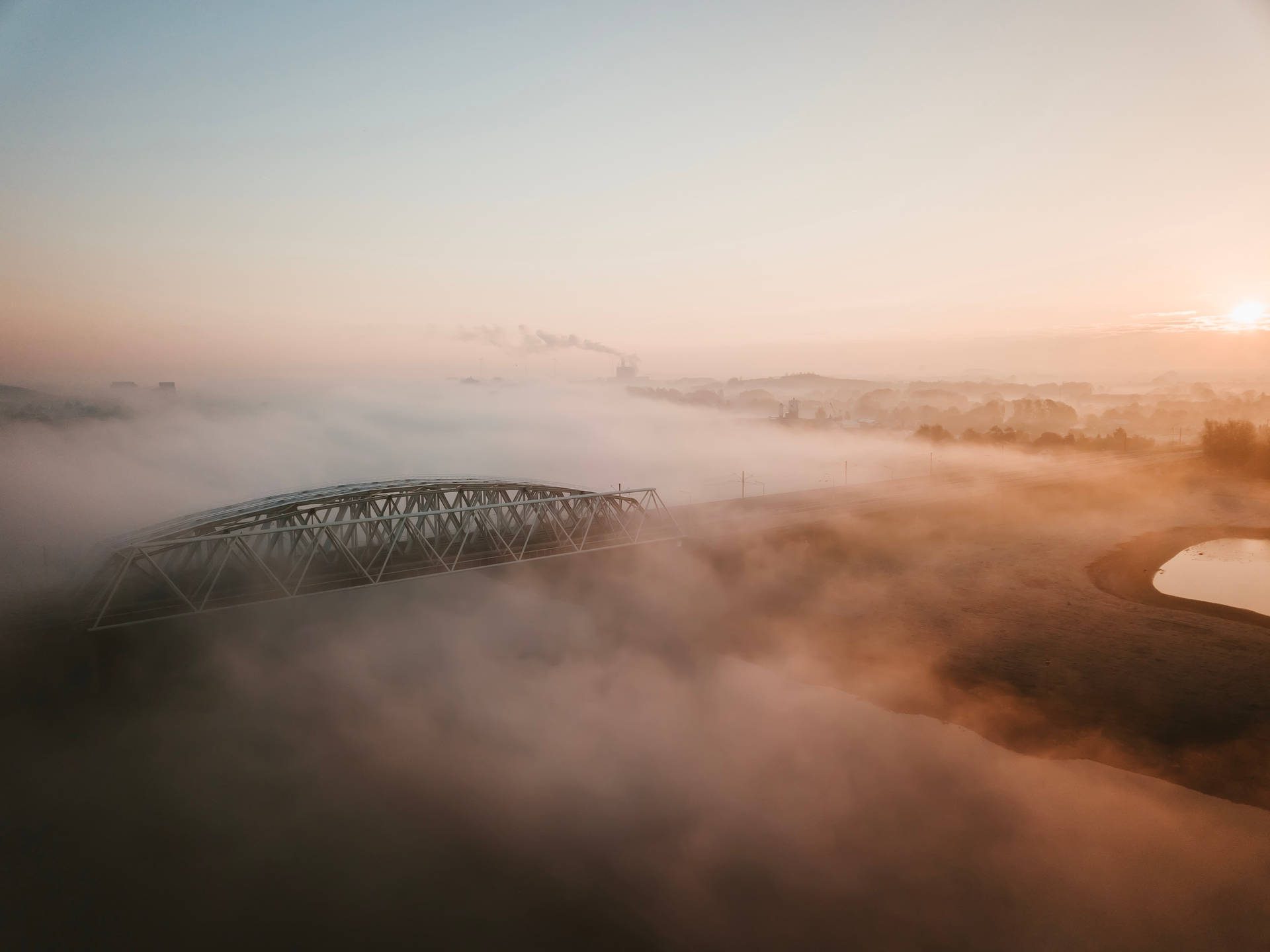 Aerial Bridge Shot With Smoke Hd