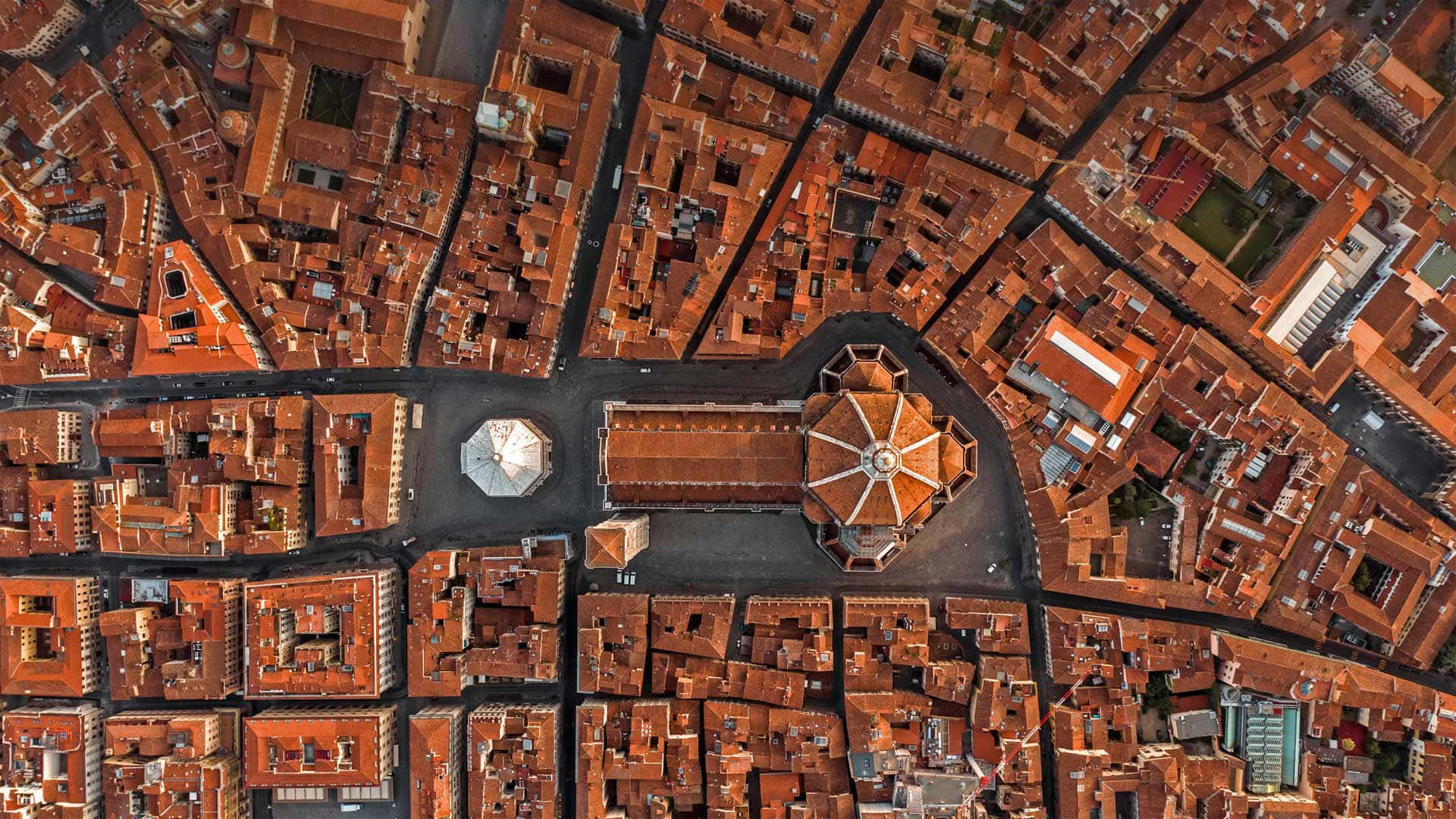 Aerial City View Florence Cathedral Background
