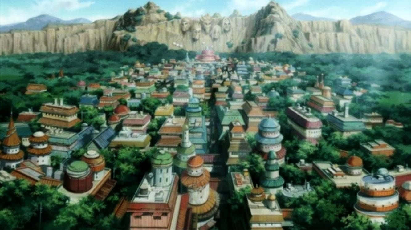 Aerial Digital Art Of Hidden Leaf Village Background