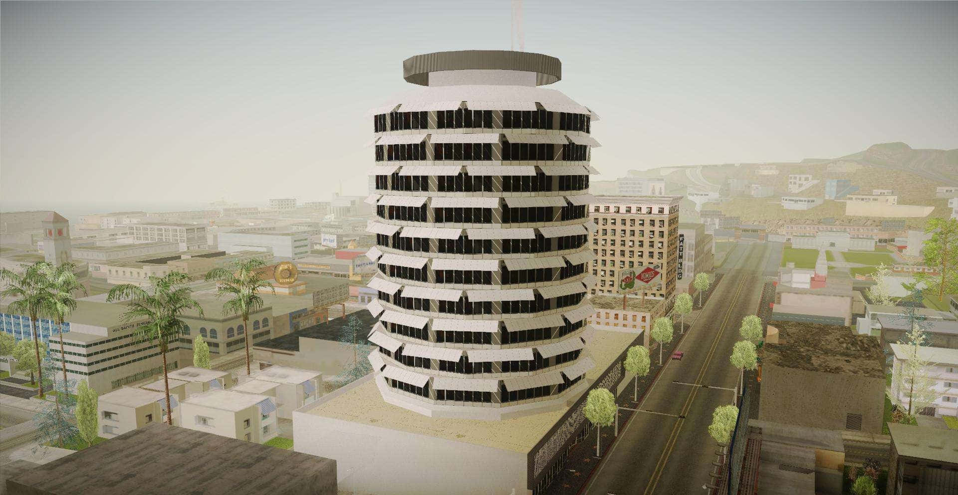 Aerial Image Of The 3d Design Of Capitol Records Building Background