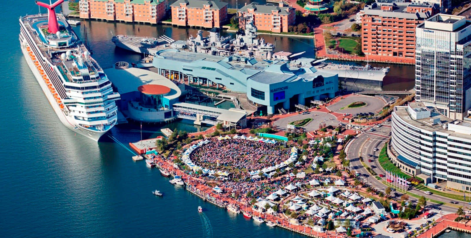 Aerial Photo Of Town Point Park In Norfolk, Virginia Background