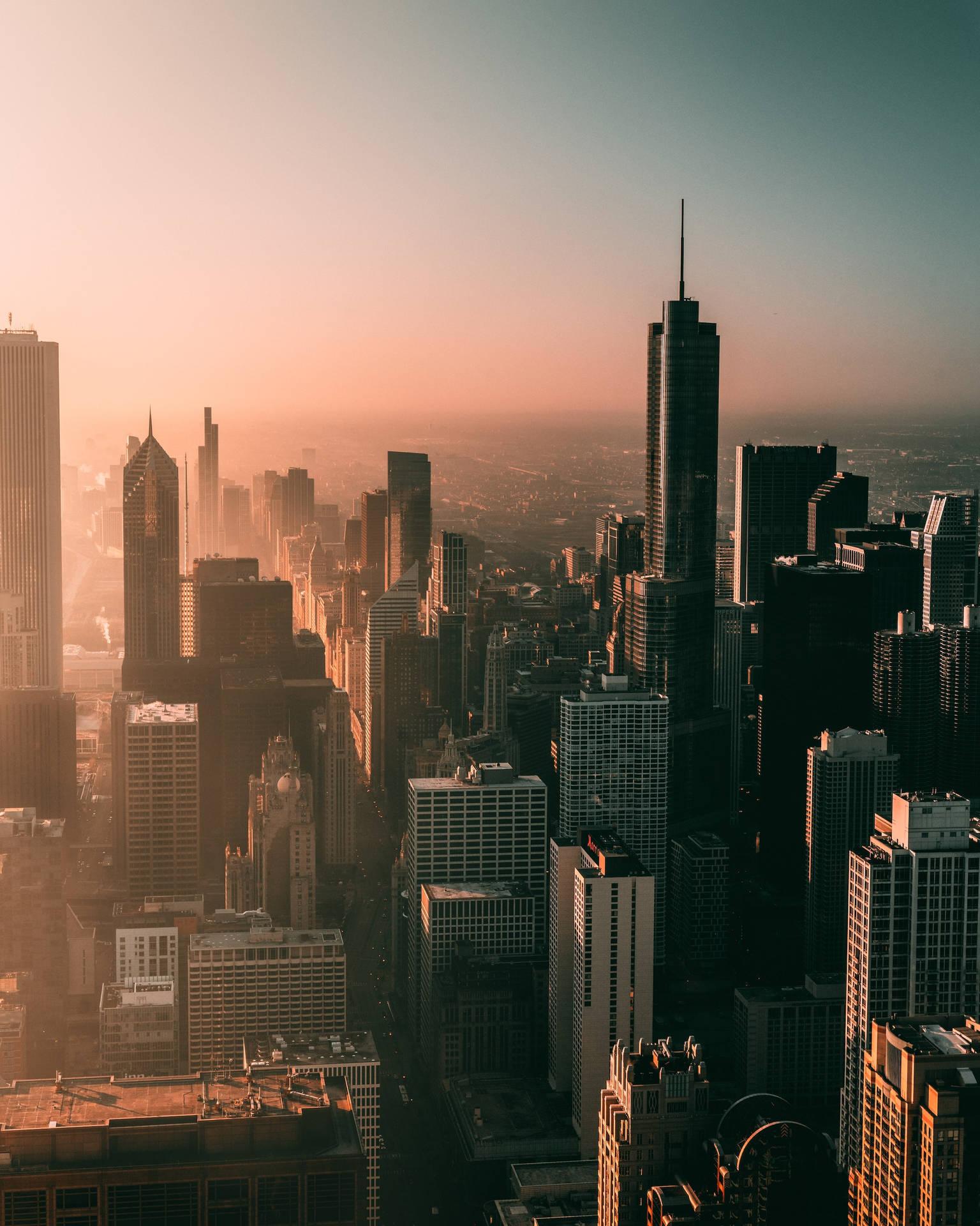 Aerial Shot City Chicago Skyline Background