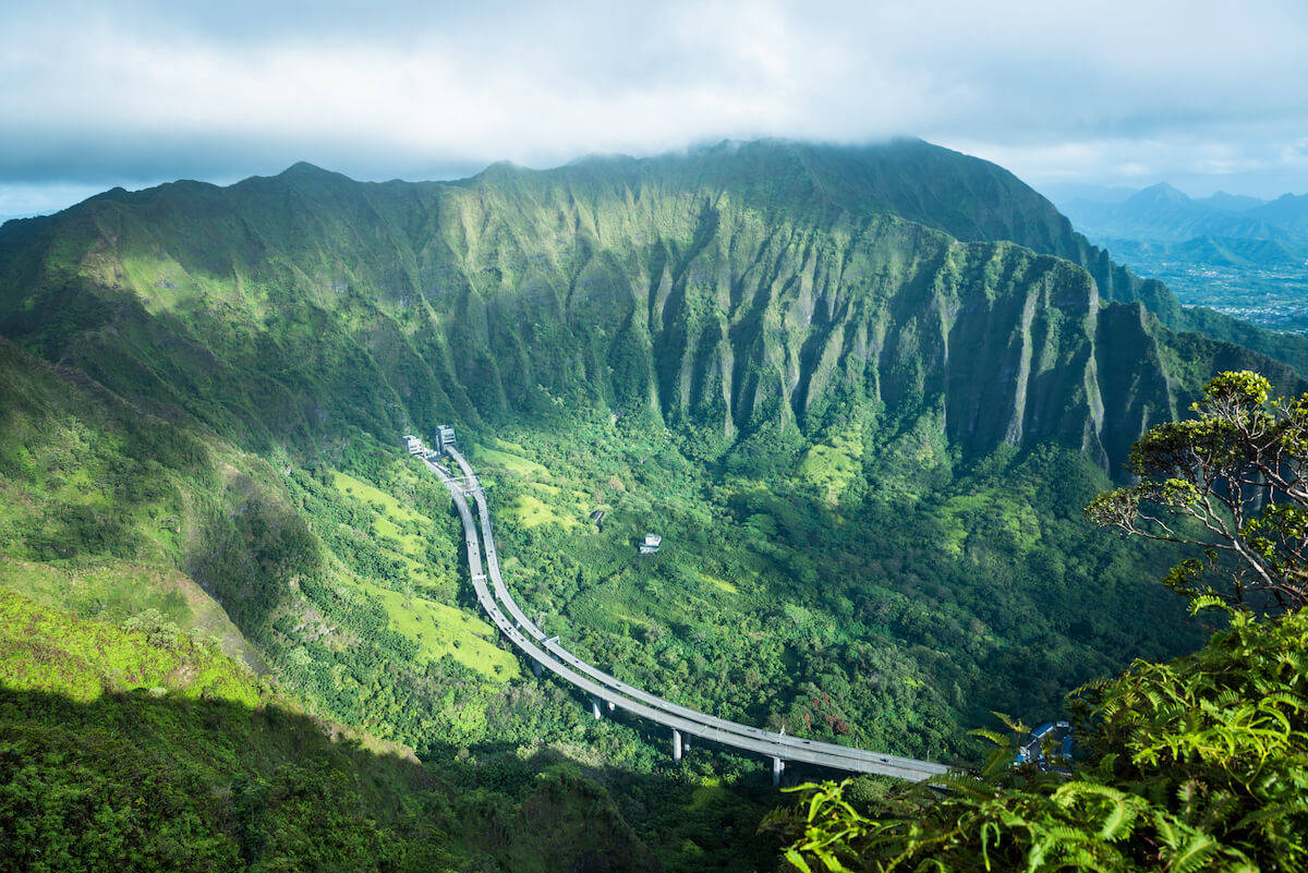 Aerial Shot Of Highway In Oahu