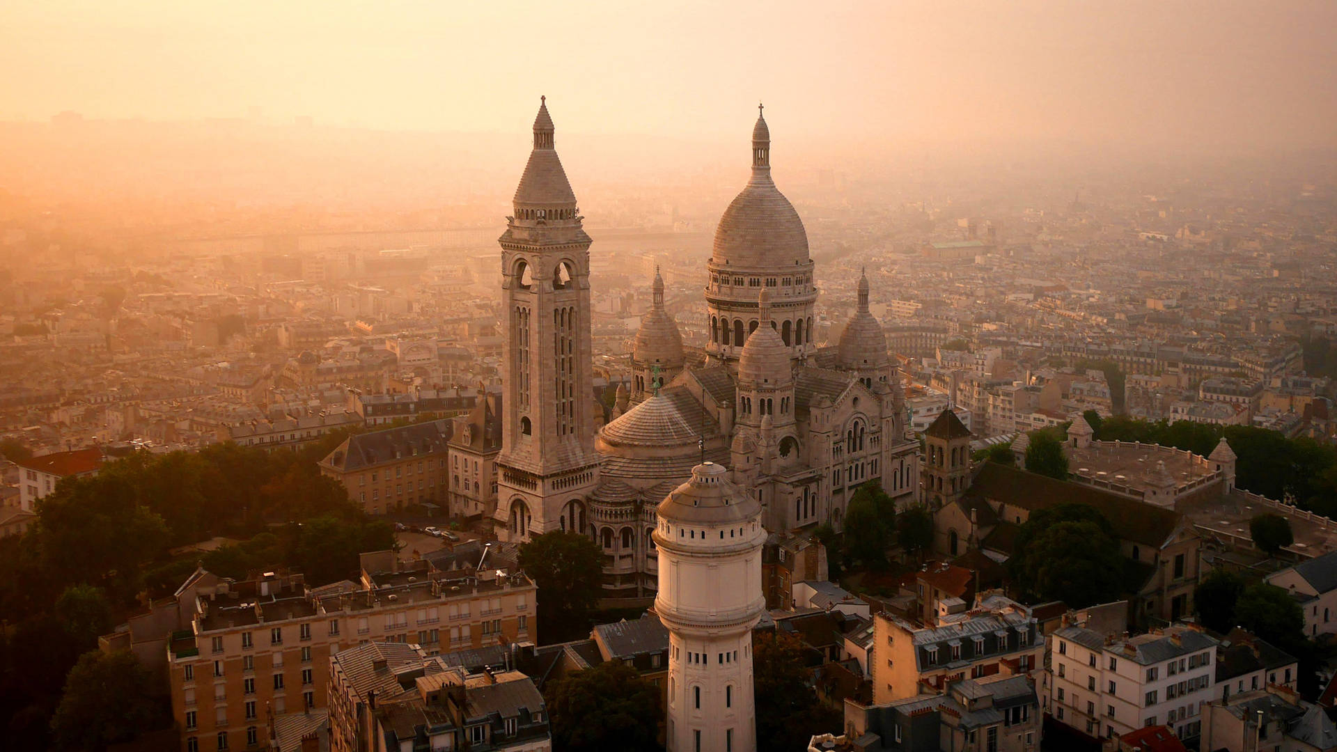 Aerial Shot Of Sacre Coeur Basilica Background