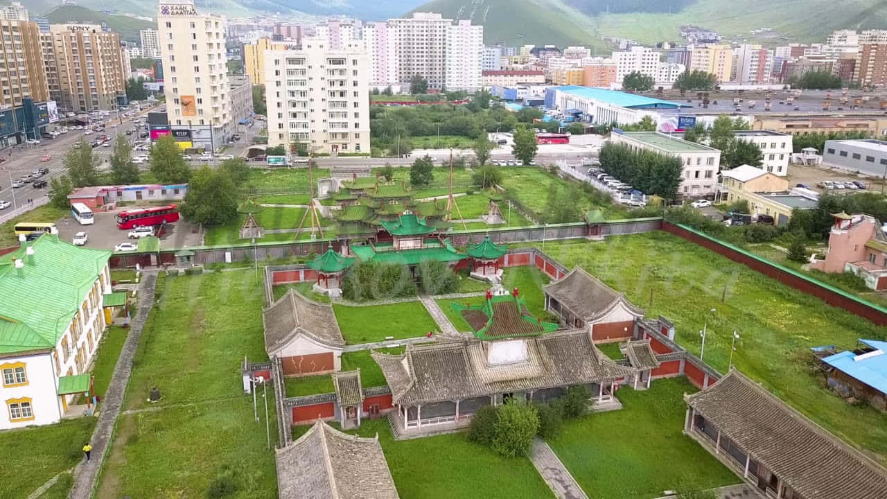 Aerial Shot Winter Palace Of The Bogd Khan Background