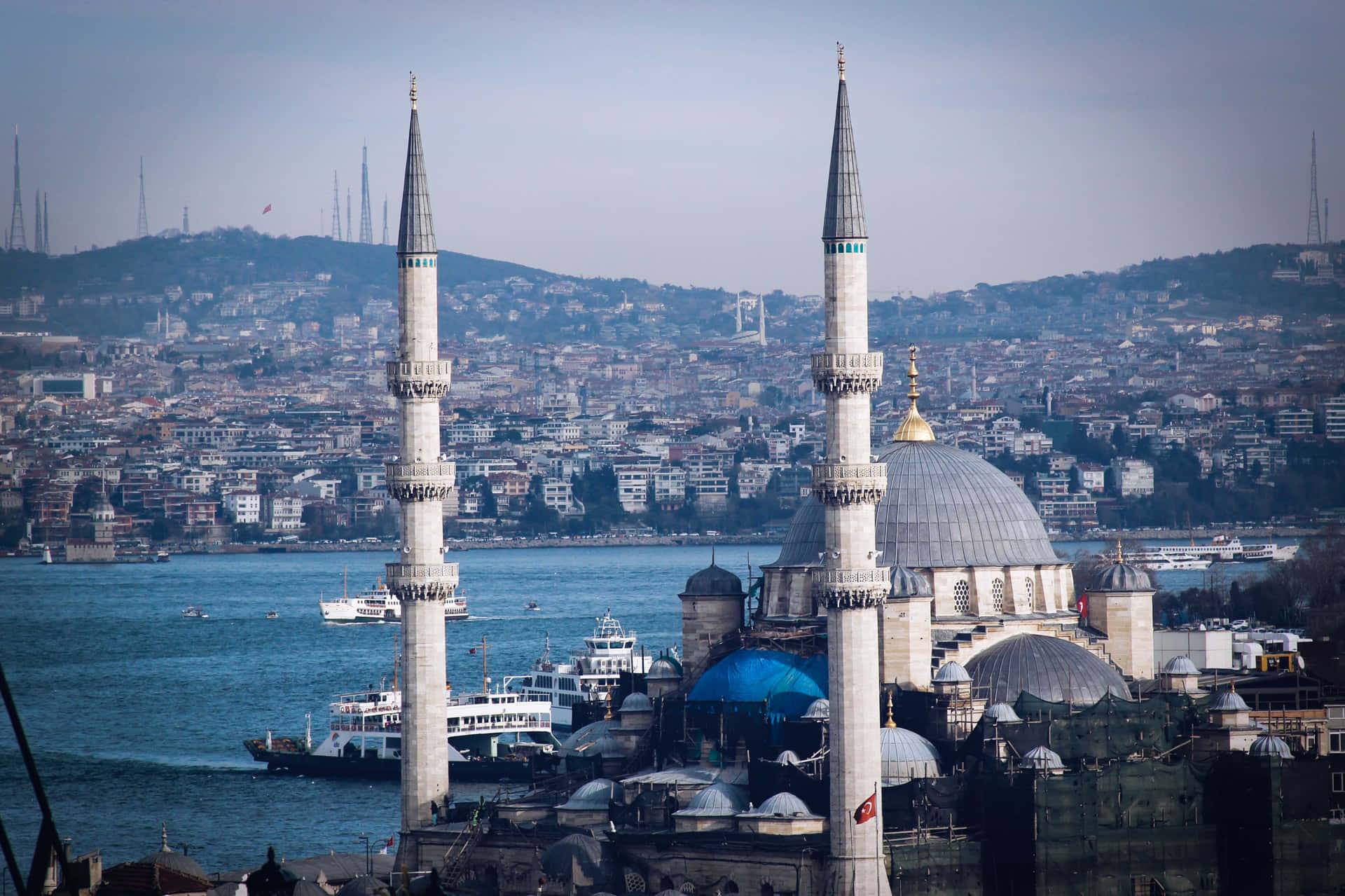 Aerial View Blue Mosque In City Of Istanbul Background