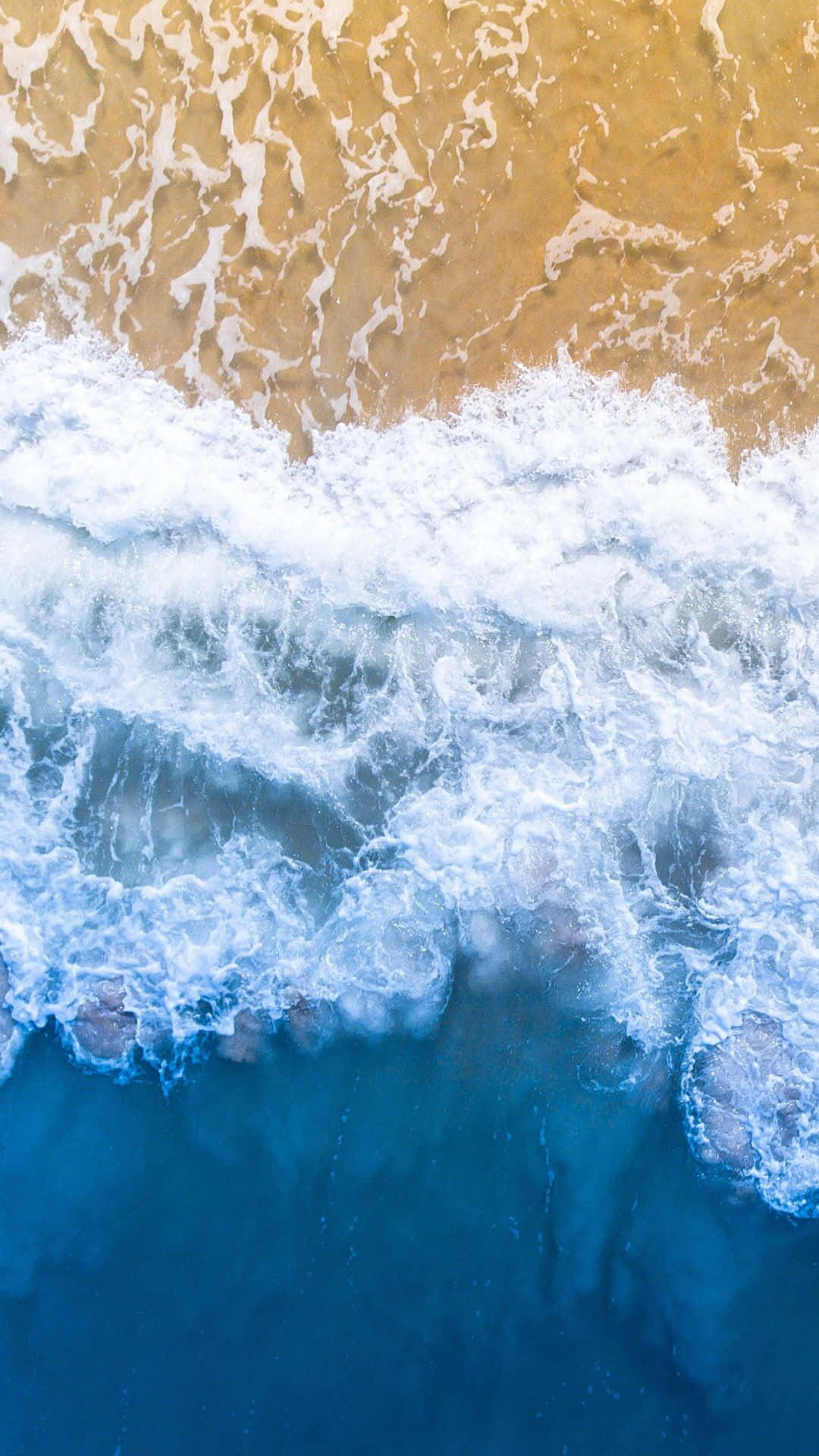 Aerial View Blue Ocean Waves Crashing Background