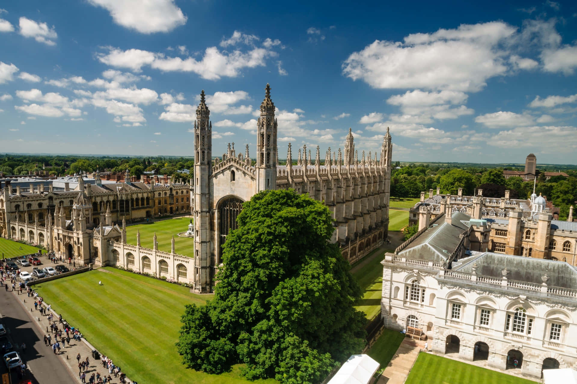 Aerial View Cambridge University With Blue Sky Background