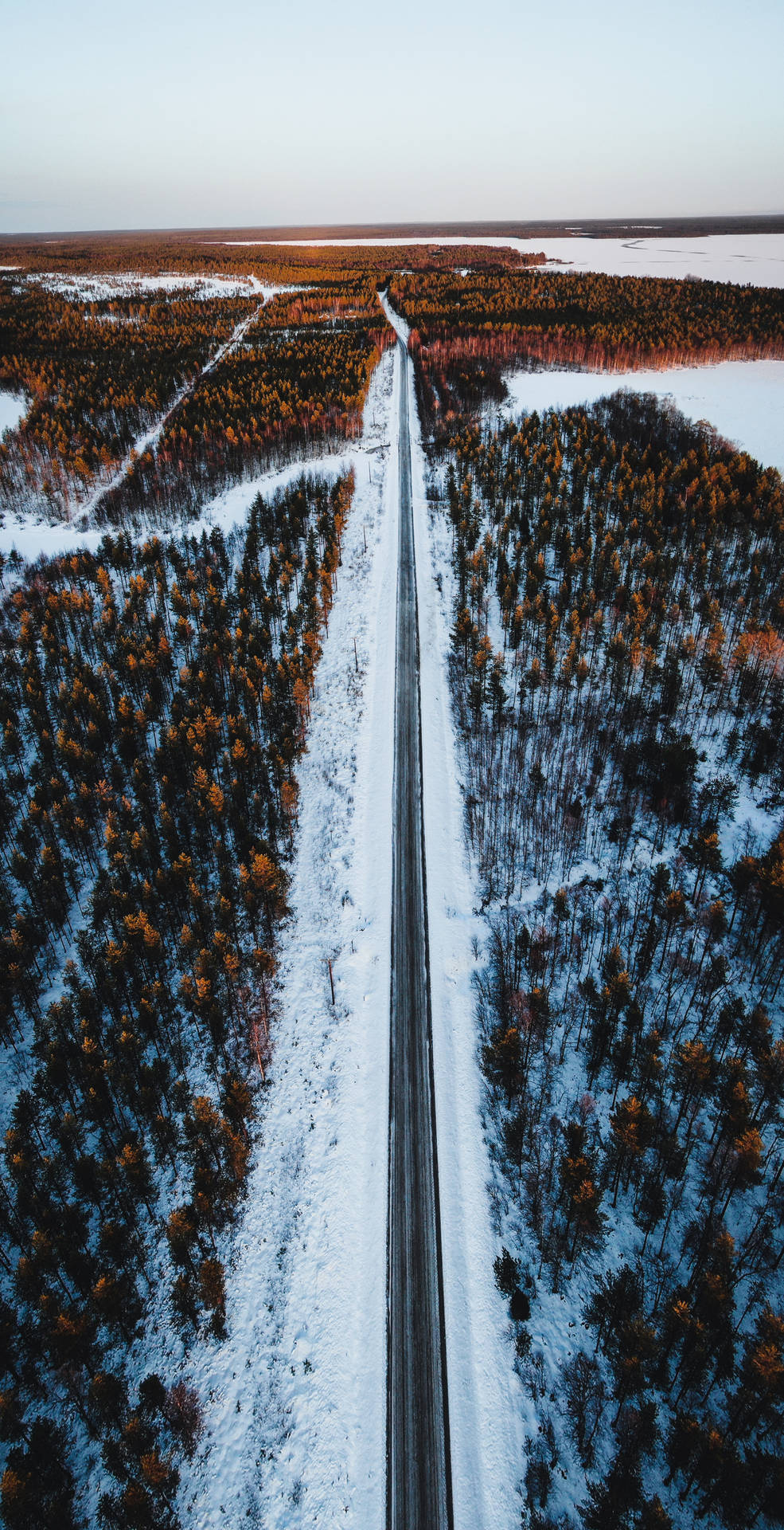 Aerial View Finland Forest Road Background