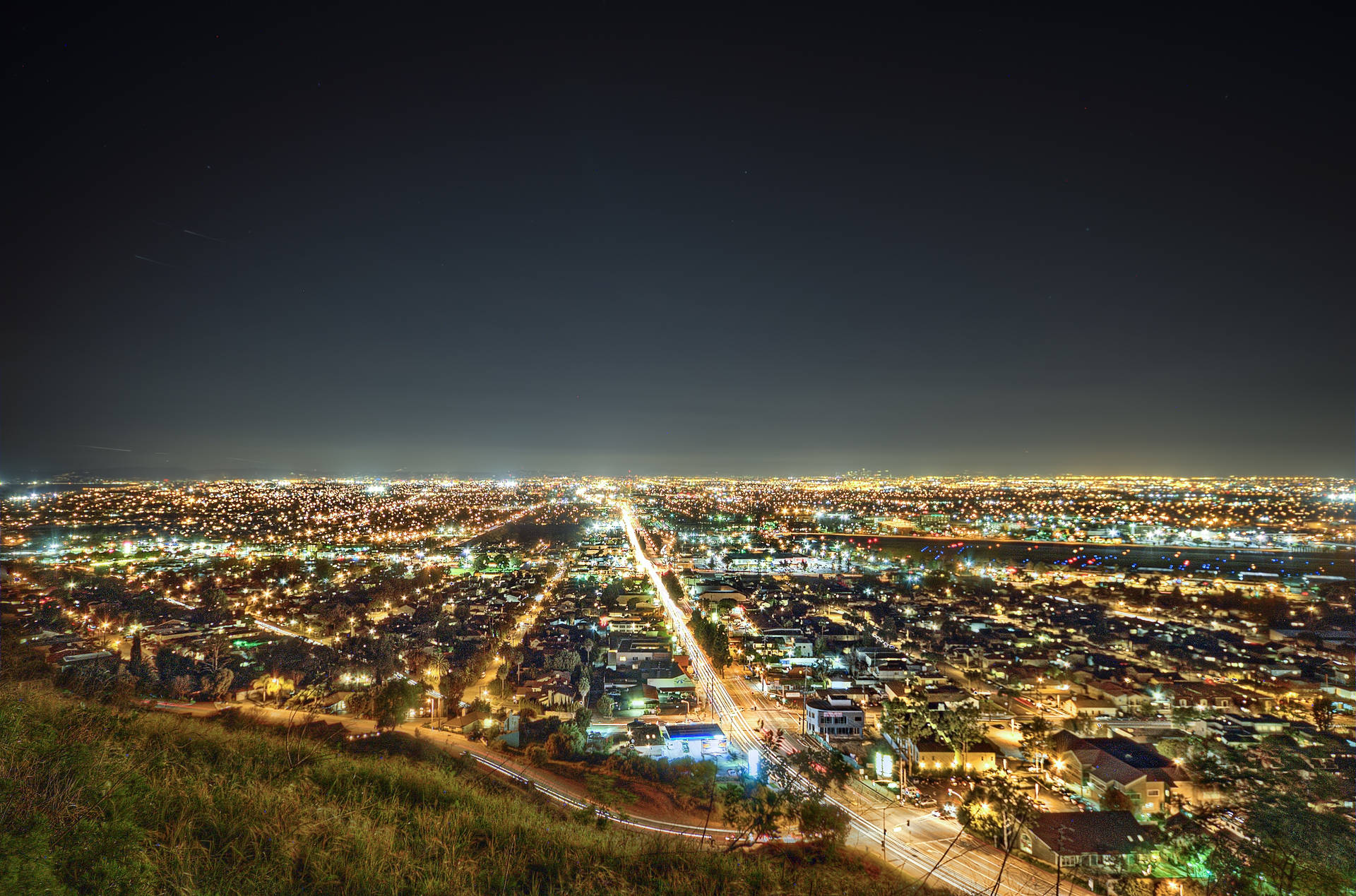 Aerial View Los Angeles Bright Skyline Background