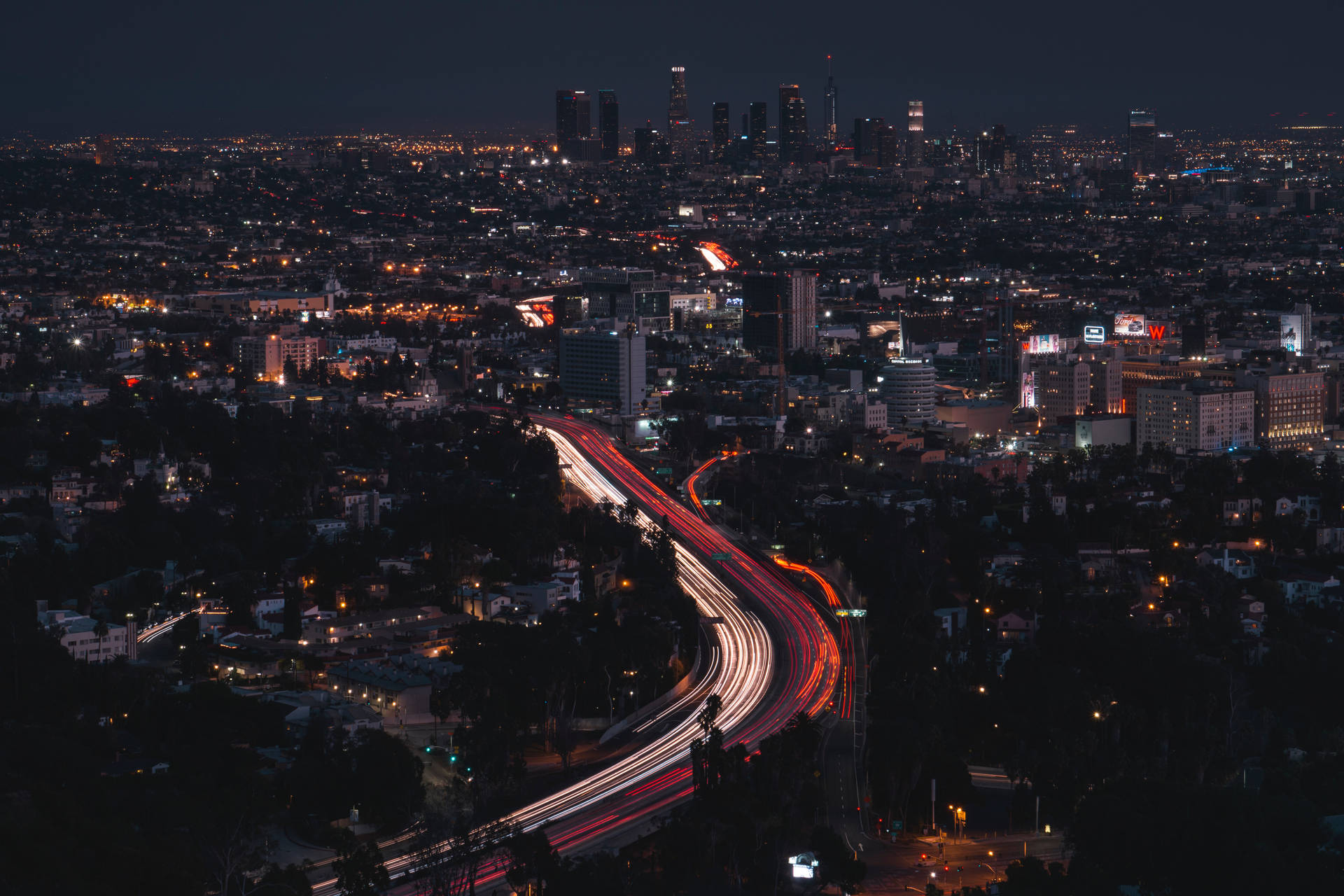 Aerial View Los Angeles City At Night Background