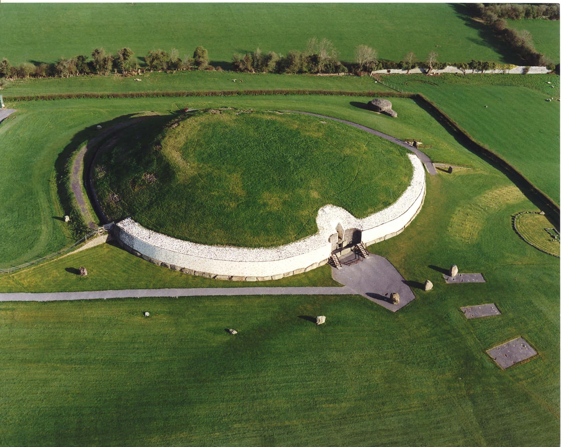 Aerial View Newgrange With Grass Roof Background