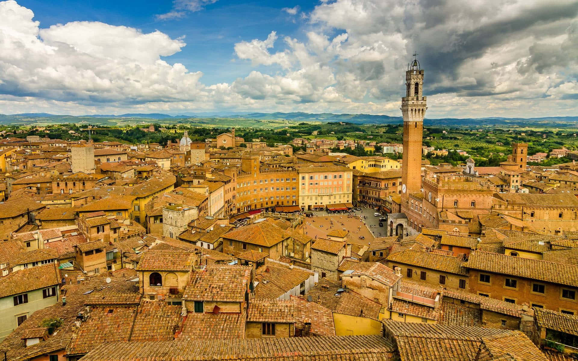 Aerial View Of Brick Houses In Siena