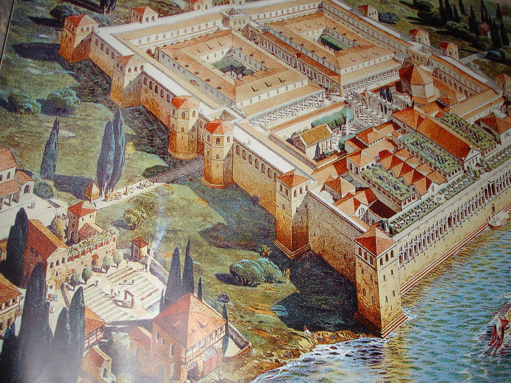 Aerial View Of Diocletian's Palace In 2d Illustration Background