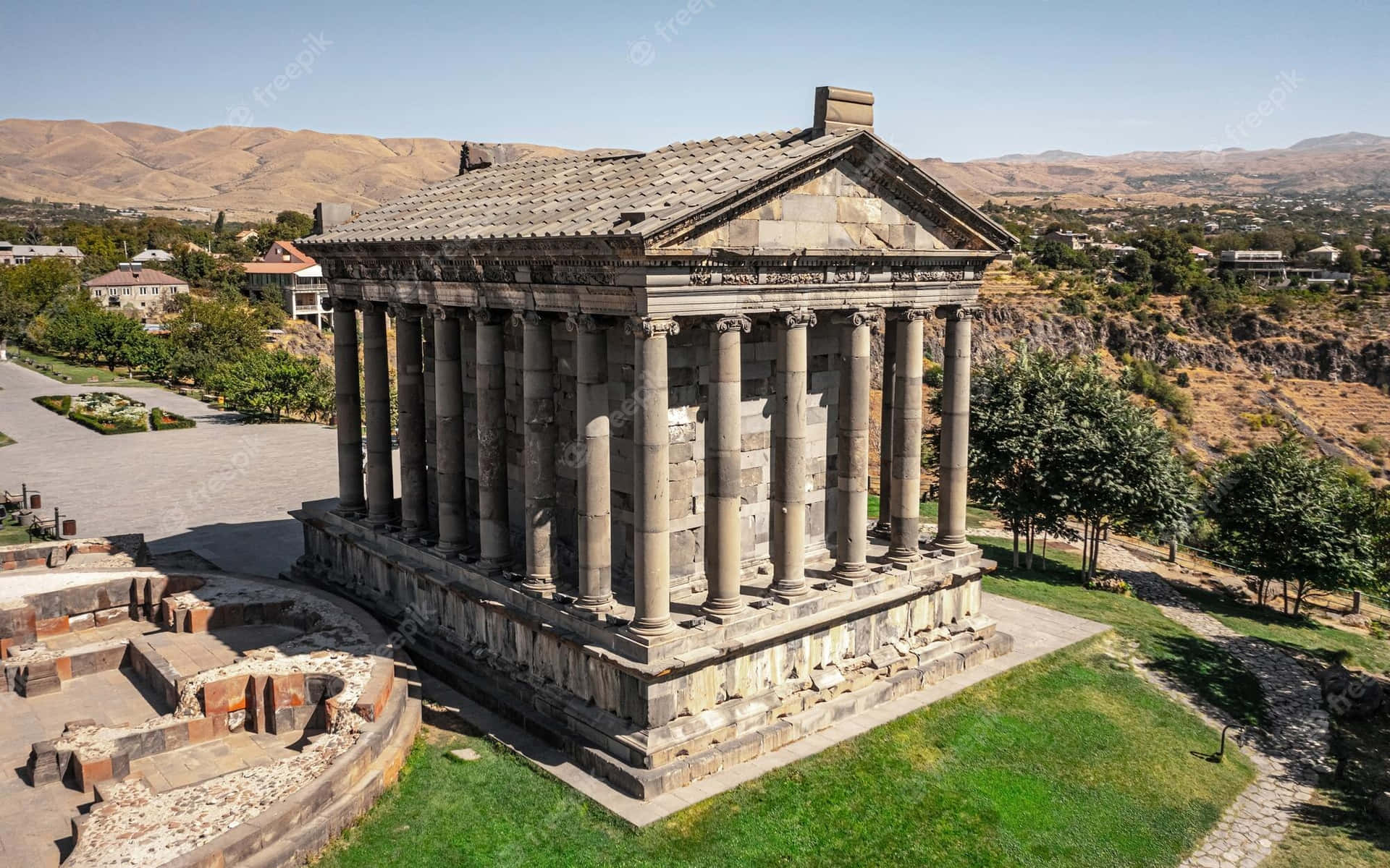 Aerial View Of Garni Temple Background