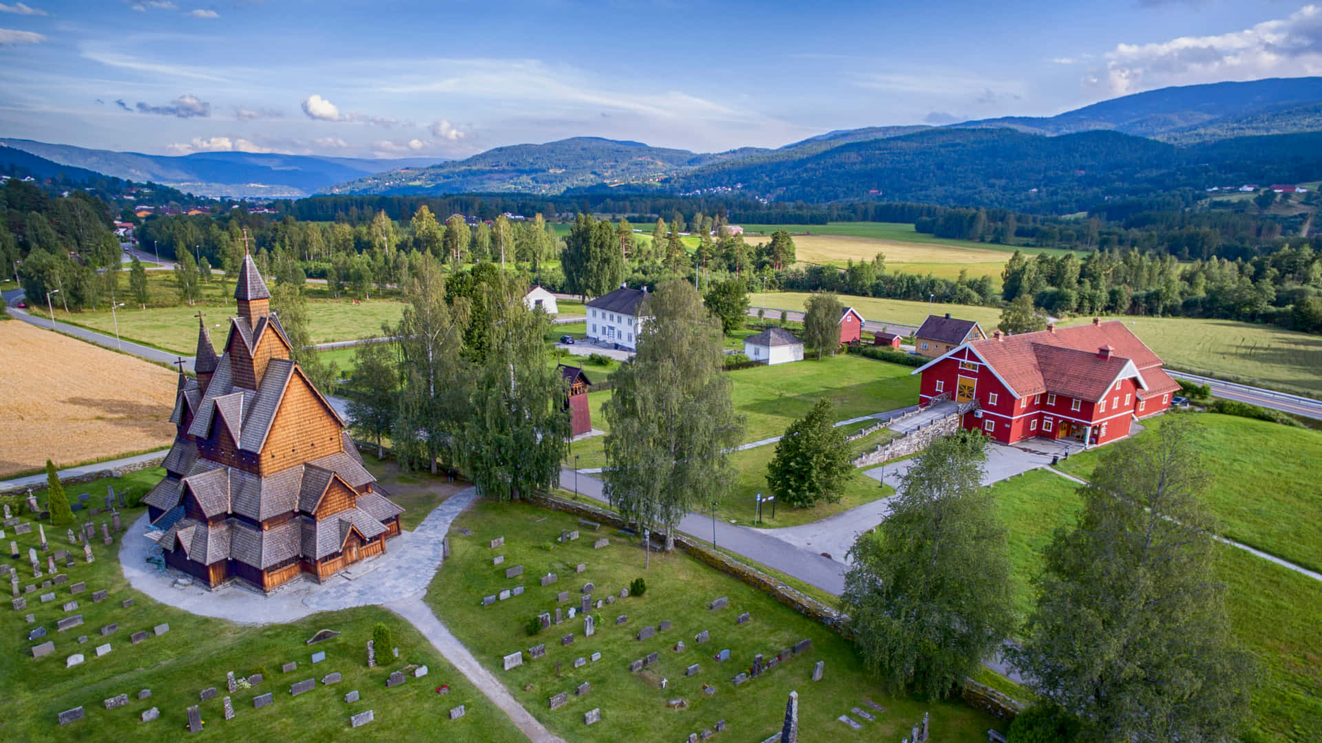 Aerial View Of Heddal Stave Church Background