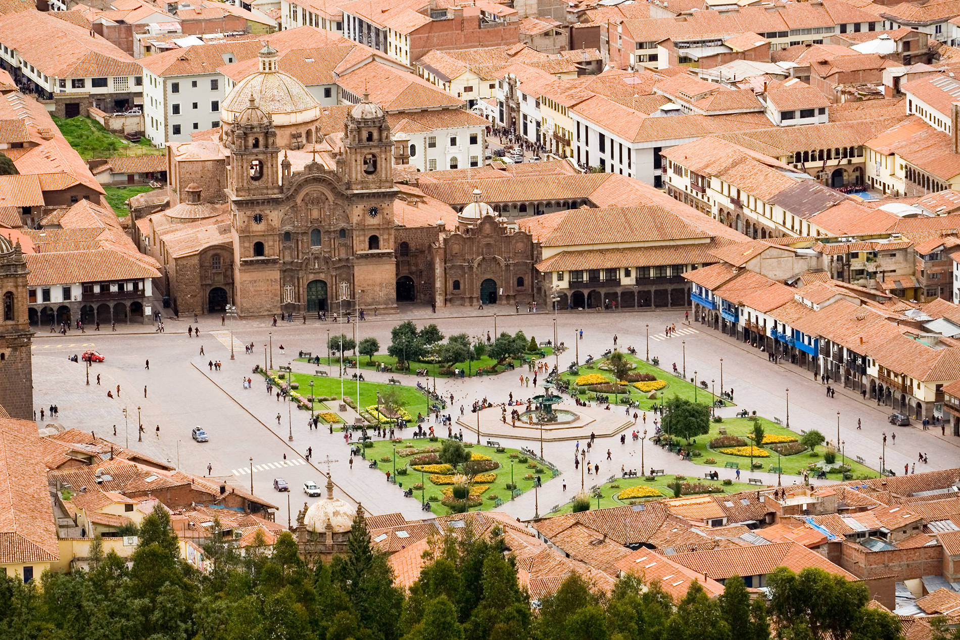 Aerial View Of Main Square In Cusco, Peru Background