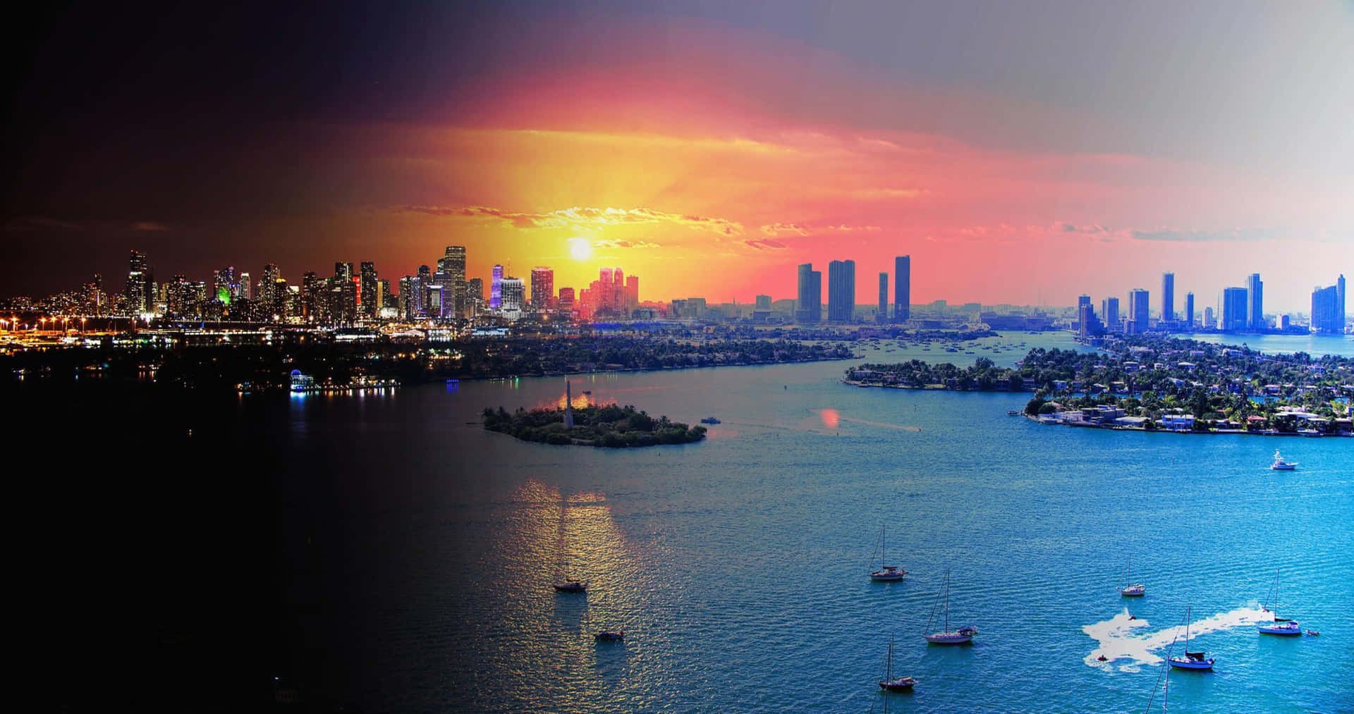 Aerial View Of Miami Cityscape Background