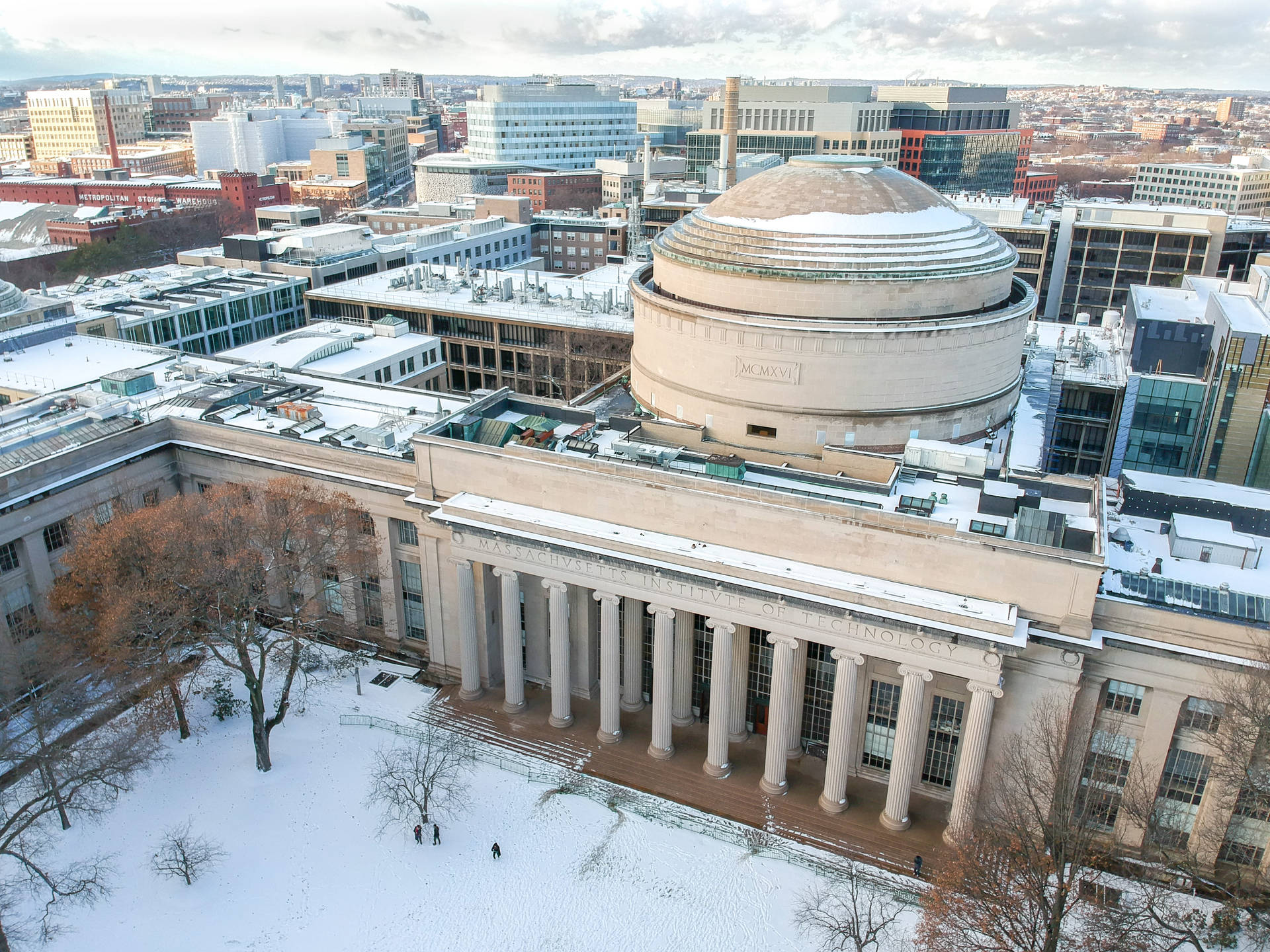 Aerial View Of Snowy Mit Great Dome Background