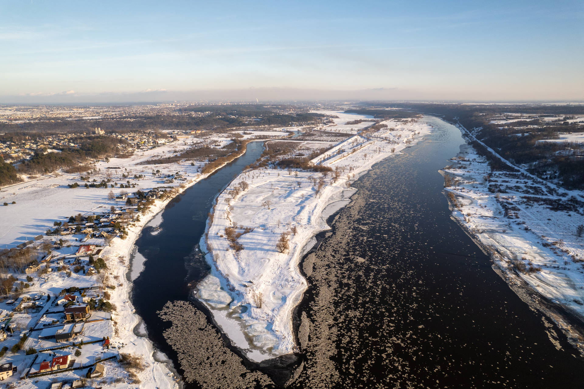 Aerial View Of Snowy Town In Lithuania Background