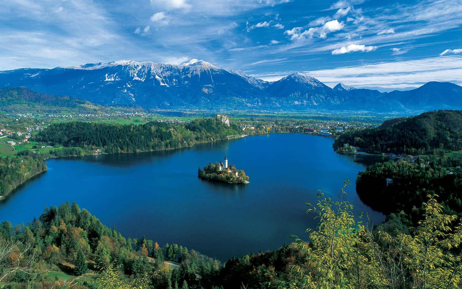 Aerial View Of The Bled Island In The Middle Of Lake Bled