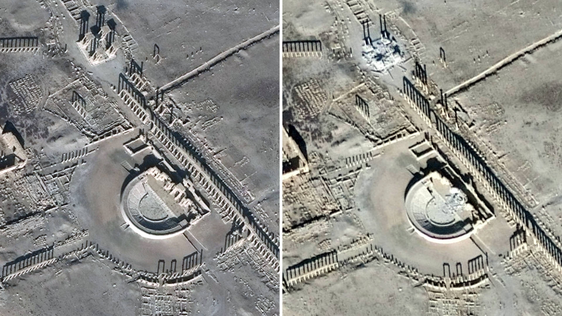 Aerial View Of The Historic Roman Theatre In Palmyra Background