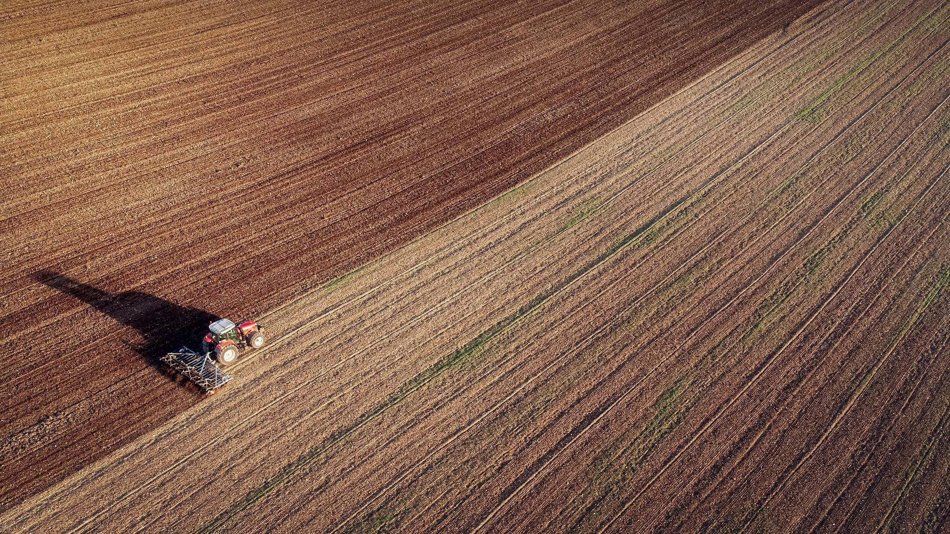 Aerial View Of Tractor Working In Field Background