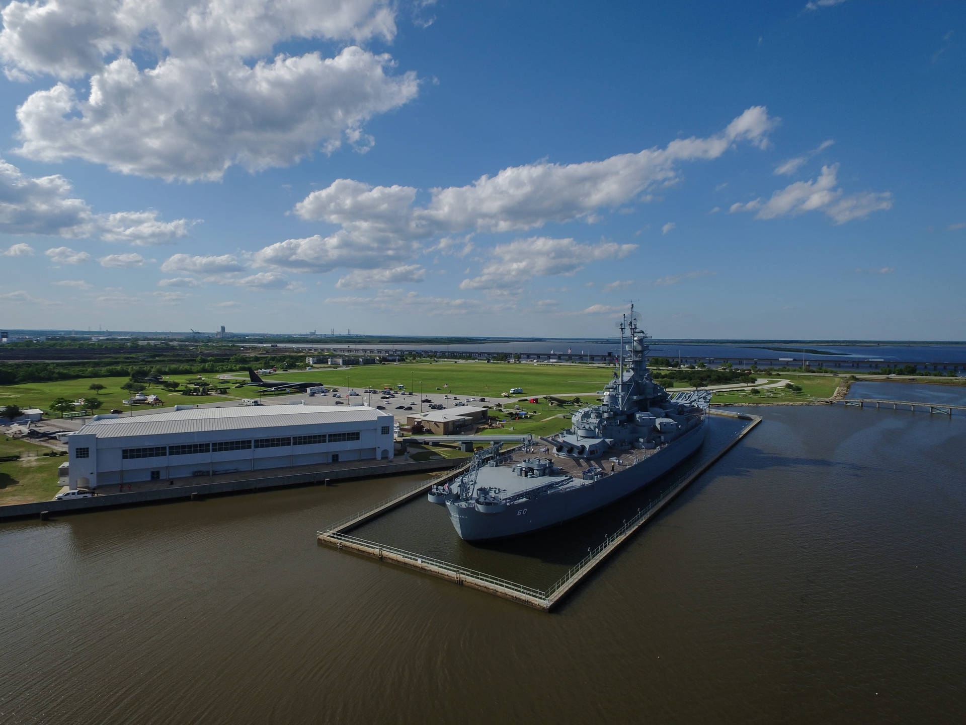 Aerial View Of Uss Alabama Battleship Background