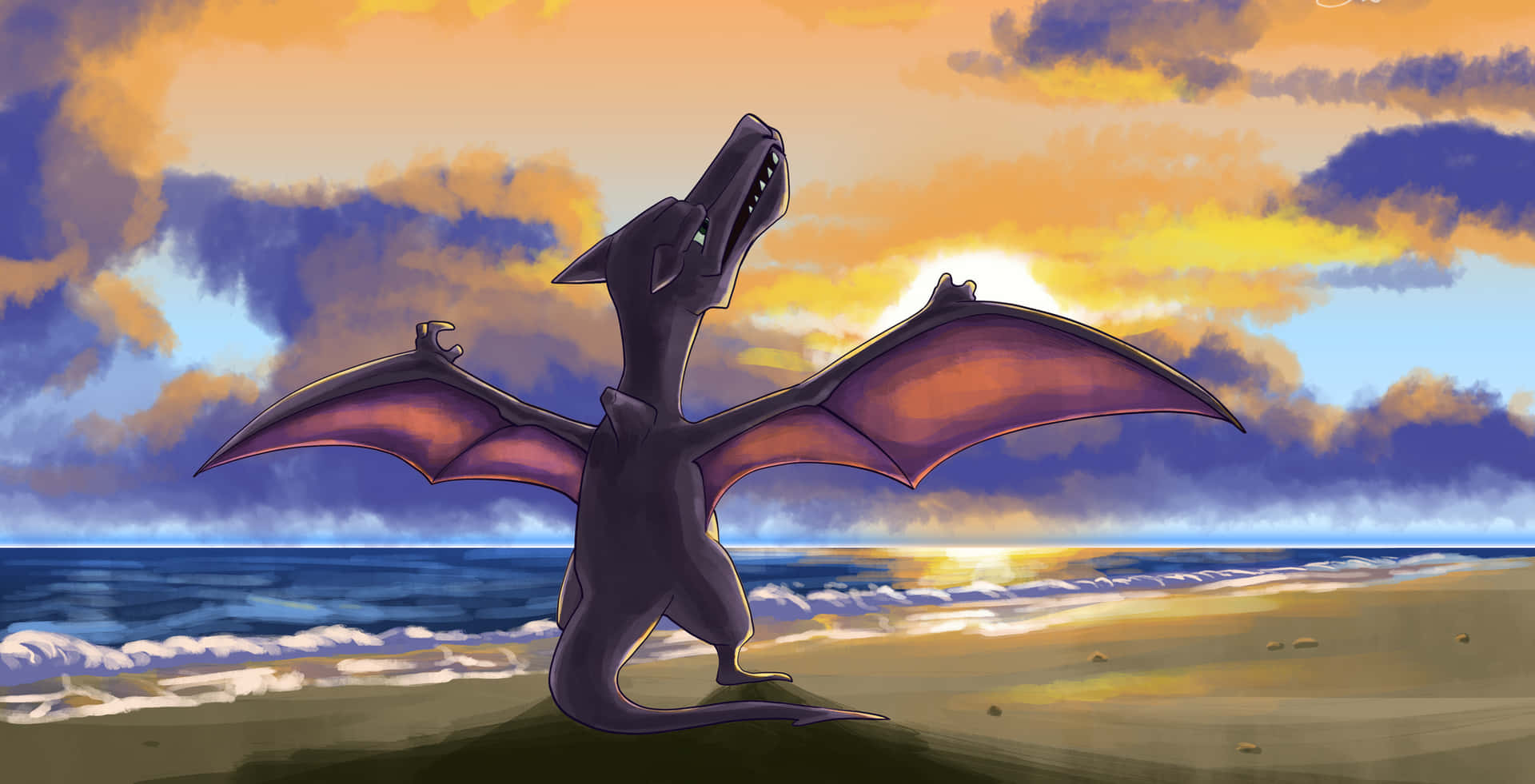 Aerodactyl On The Beach Background