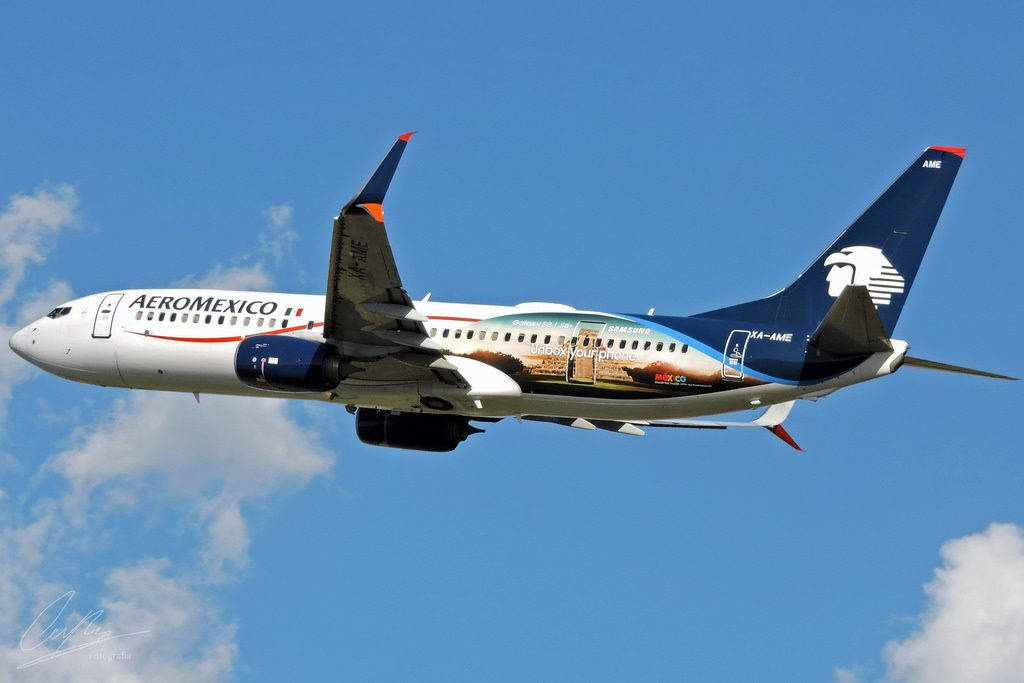 Aeromexico Airline Boeing 737-800 Plane Wide Angle Shot Background