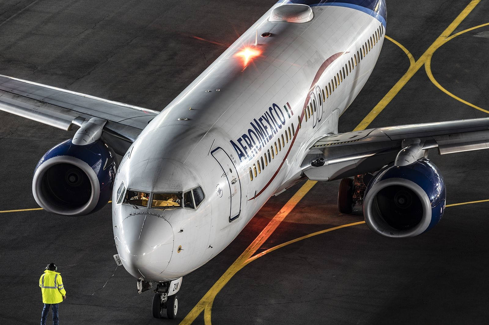 Aeromexico Airline Passenger Plane High Angle Shot Background