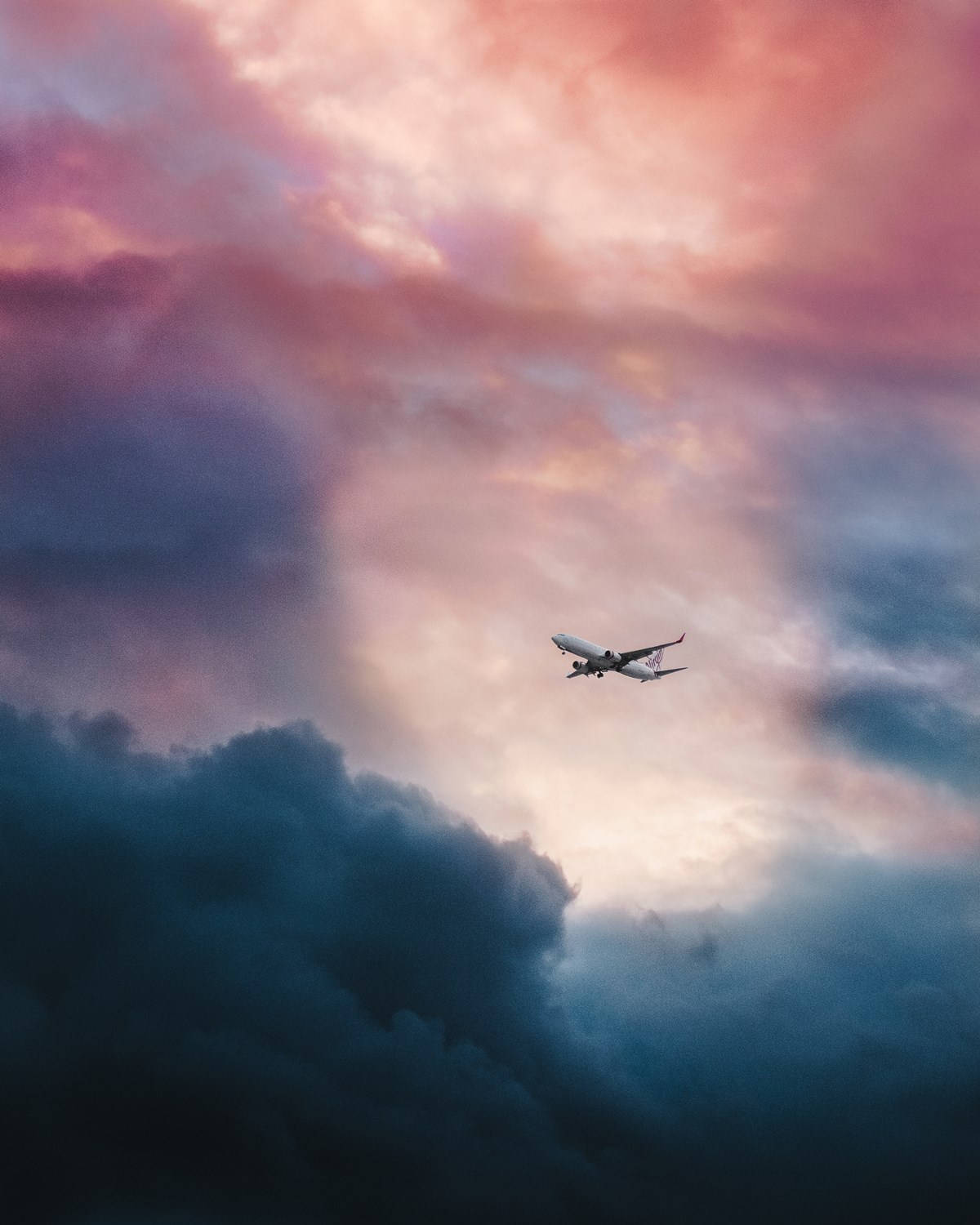 Aeroplane Colorful Cloudy Sky Background