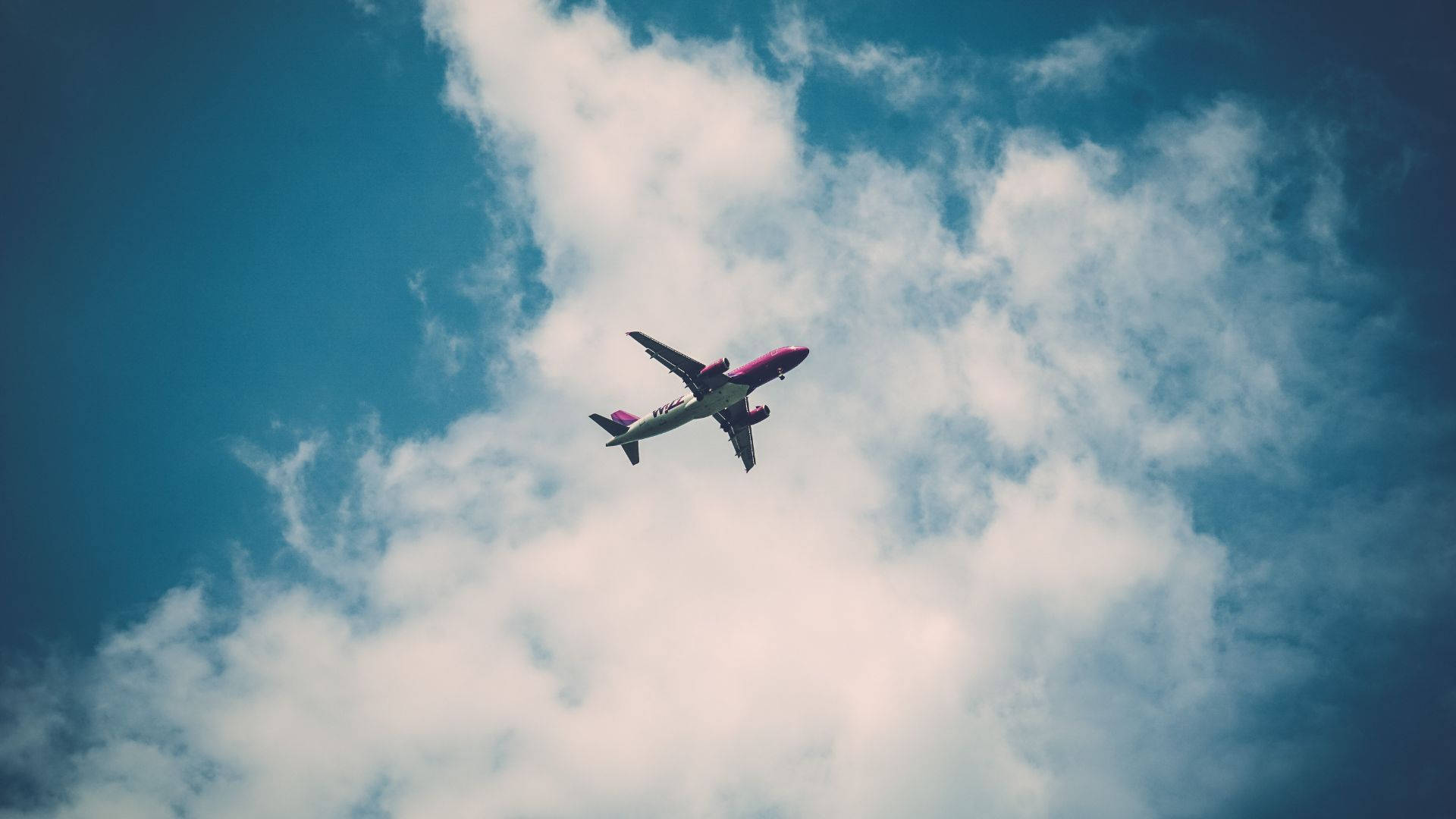 Aeroplane Dark Blue Cloudy Sky View Background