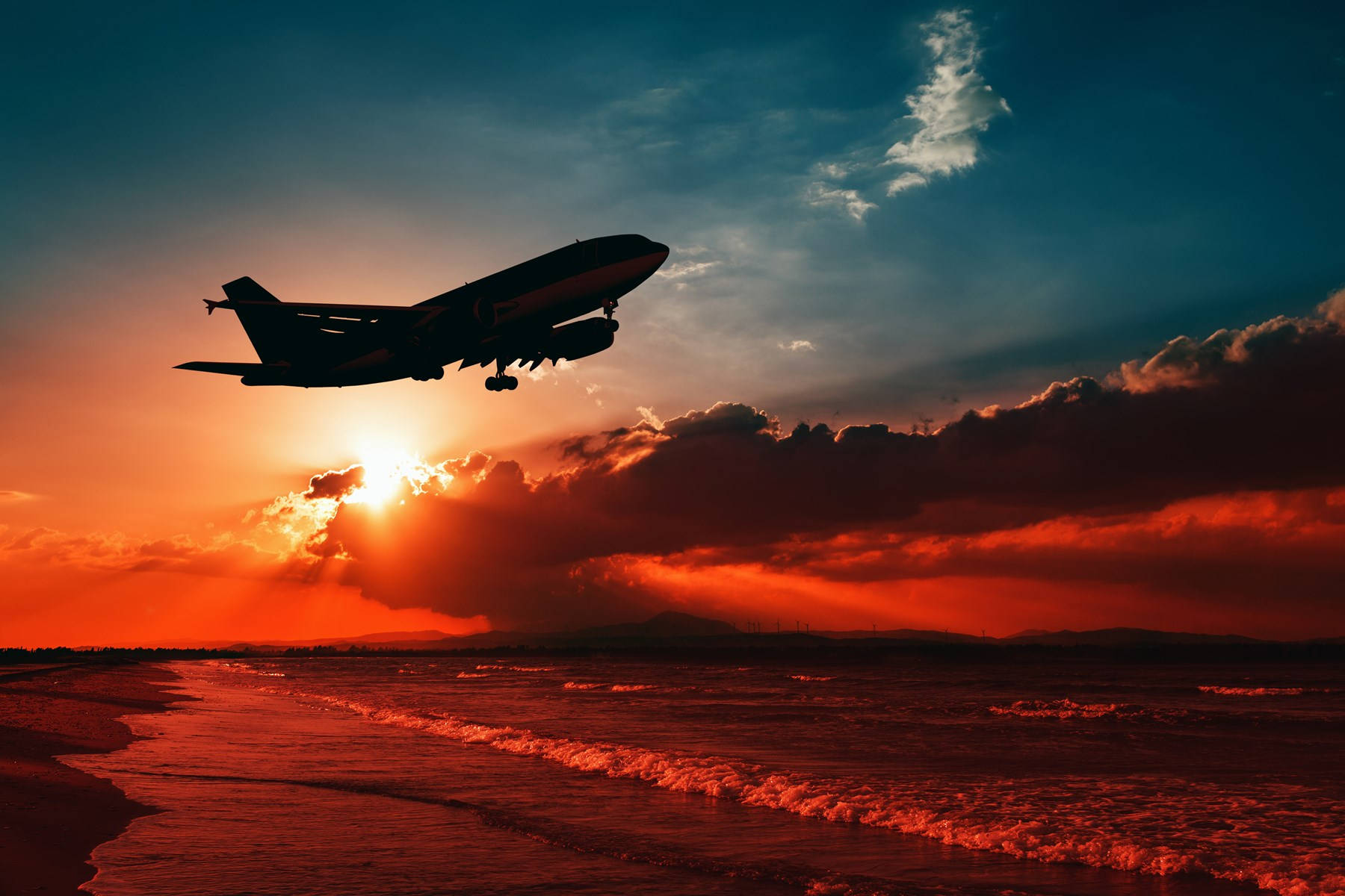 Aeroplane Dark Sunset Background