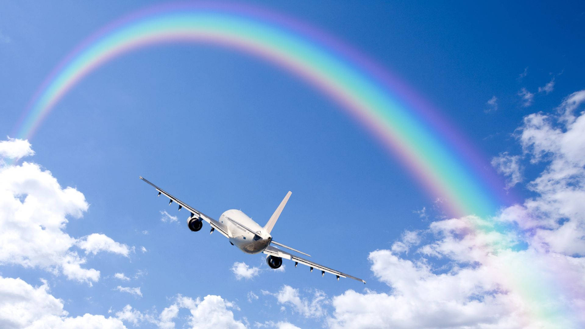 Aeroplane Rainbow Sky Background