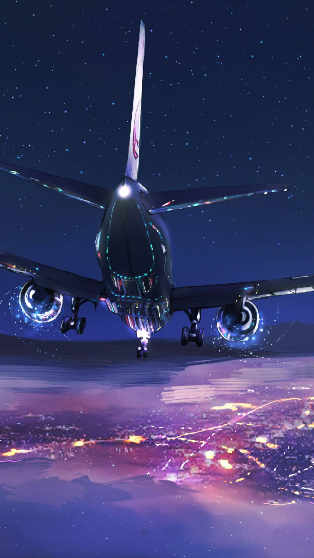 Aeroplane Starry Night View Background