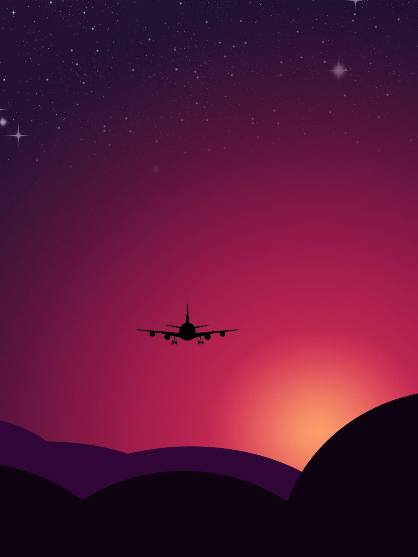 Aeroplane Starry Sunset Background